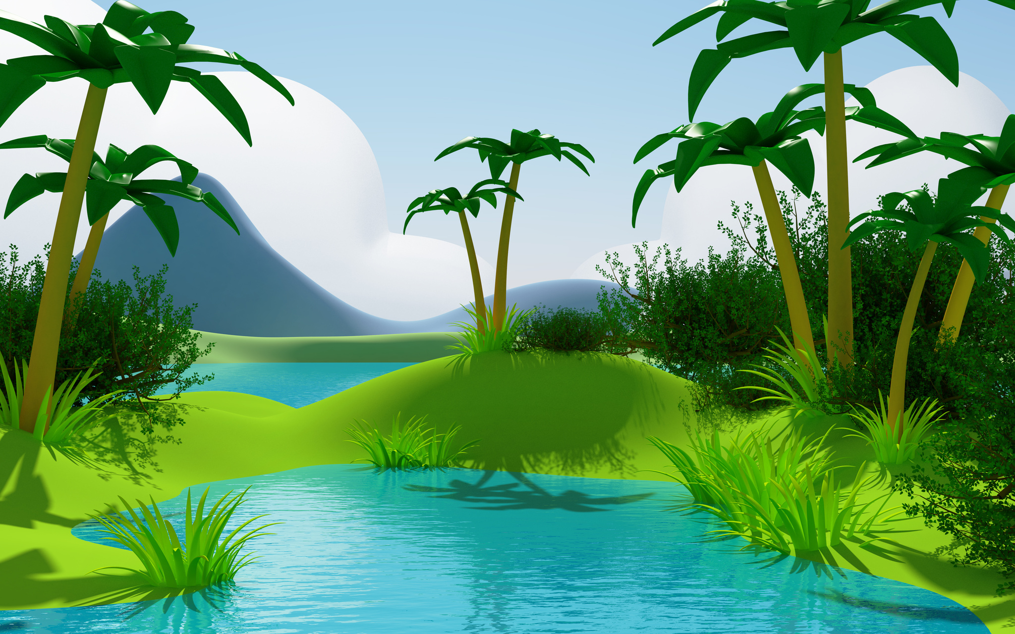 cartoon 3d tropical jungle landscape
